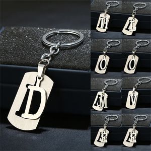 Simple Stainless Steel 26 Letters Key Chain Charm Couple DoubleDeck Metal Initial Alphabet Keyring For Car Handbag Pendant Gift 240506