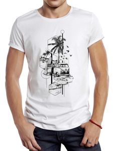 Men's T-Shirts THUB Summer Men Vintage Surfing Broad Printed T shirt Retro Camping Bus Sport Tops Y240509