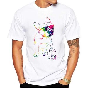 Herr t-shirts thub roliga trippy frenchie män t-shirt regnbåge fodrad franskie bulldog tryckt tshirts korta slve t skjortor väsentliga t y240509