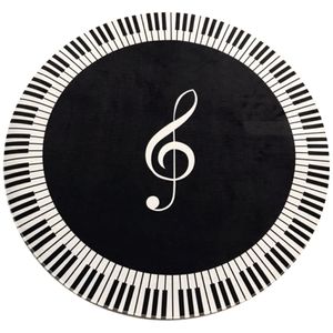 Teppich Teppichmusik Symbol Klavier Key Black White Runde Nicht-Schlupf-Heimschlafzimmer Mattenboden Dekoration 231n