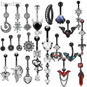 Navelringar 1st Black Skull Belly Button Rings smycken Rostfritt stål Hjärta Navel Piercing Barbell Flower Belly Ring Cute Piercing Ombligo D240509