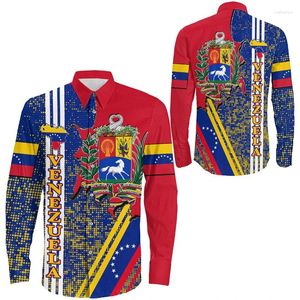 Camisas casuais masculinas venezuela mapa de bandeira 3d manga longa para homens roupas masculino Blusa de lapela ven nacional emblema botão blusas tops