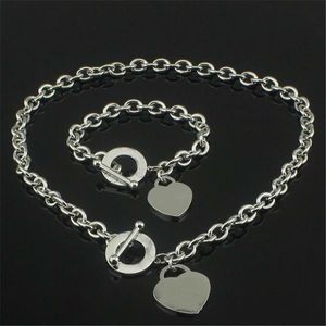 925 Silver Love Necklace Armband Set Wedding Statement smycken Hjärthängen Halsband Bangle Set 2 i 1 234L
