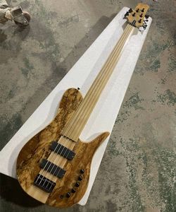 Fretless 5 Strings Natural Wood Color Electric Bass Guitar with Black Hardware Offer Logo/Color Customize