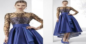 Elegant Royal Blue High Low Mother Of The Bride Dresses Long Sleeve Black Beaded Dresses Evening Wear Plus Size Mothers Gowns1079431