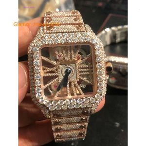 Digner Skeleton Sier New Moissanite Diamonds PASS TT Quartz Movement Top Quality Men Iced Out Sapphire Watch with Box TFG1