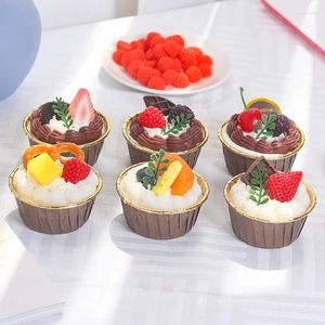 Decorative Flowers 6PCS Artificial Fruit Cupcakes Food Decorations Baking Pography Window Displays Wedding Dessert Shops Home Decor