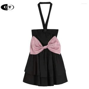 Swobodne sukienki Gothic Y2K Backless Sexy Black Mini for Women Hip Hop High talia A-line Bow Hollow Out Girl Night Club sukienka Kobieta