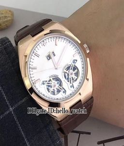 Nuovo appuntamento all'estero economico Doppio tourbillon White Dial Diazione Automatica MENS AUTOMATICO Cancella in oro rosa Cinta di alta qualità Gents Wristwat5831759