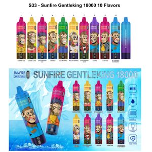 2024 Neuankömmlinge Sunfire18000 Puffs Einweg E -Zigaretten 0,9OHM Mesh Spule 25ml 850mAh wiederaufladbar elektronische Zigus Puff 18K 0% 2% 3% 5% Bildschirmanzeige Vape Stift US -Araber Großbritannien