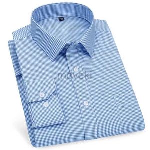 Camisas de vestido masculinas Melhor qualidade de masculino Camisa casual de mangas compridas camisetas xadrez clássicas listradas listradas machos camisetas sociais para homem branco azul d240427