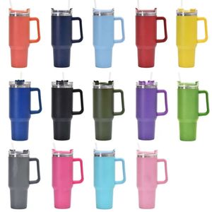 Tumblers muggar 40oz handtag isolerade med lock och sugrör rostfritt stål kaffetumbler termos koppar