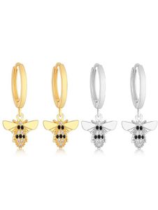 925 Sterling Silver Gold Color Honey Bee Mix Black Zircon Plain Hoop Earring For Women Ear Piercing Pendientes21841628365