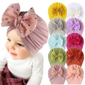 Caps Hats Cute and shiny bow baby hat Turbo Cute bow solid color baby girl boy hat Beanies soft newborn baby headband d240509