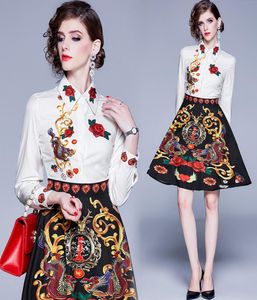 新しいロイヤルスタイルのファッションプリントシャツドレス春秋女性ヴィンテージビッグスイングドレスオフィスレディービジネススリムパーティープロムドレス3802382