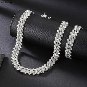 Chains 13MM Rhombus Prong Cuban Link Chain 2Row Iced Out Rhinestones Rapper Necklaces Bracelet For Men Women Choker men Jewelry d240509