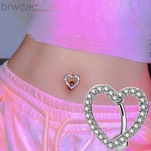 Navel Rings 1PCS Crystal Heart Belly Button Rings Stainless Steel Butterfly Belly Ring Cute Pink Navel Barbell Piercing Nombril For Women d240509