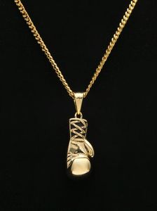 Mens Hip Hop Necklace Jewelry Stainless Steel Boxing Gloves Pendant Necklaces With 60cm Gold Cuban Chain2624202