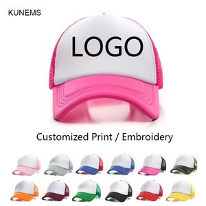 KUNEMS Anpassad svamp baseballmössa för kvinnor och män DIY tryck Sun Hat Custom Brodery Text Design Trucker Mesh Hat Unisex 240426