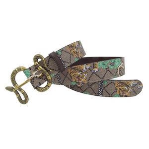 Western Tiger Print skórzana klamra węża mężczyzn Pasek Modne dżinsy Połączenia Połączenia Business Men Belt 241G