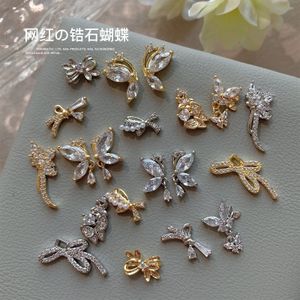 10pcs Flower Butterfly Wing Bow Zircon Crystals Rhinestones Nail Art Parts Jewelry Decorations Nails Accessories Charms Supplies 240509
