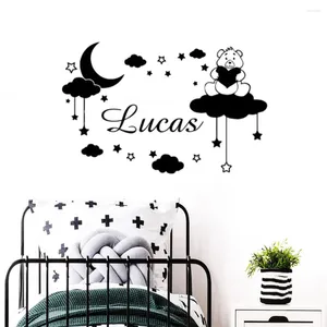 Adesivi a parete Nome personalizzato Adesivo personalizzato Bear Moon Stars Decal Cloud for Kids Room Decoration Poster Poster B518