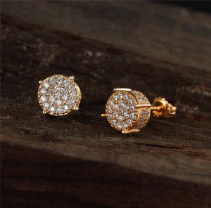 Hip Hop Gold Plated Full CZ SCREW BACK STUD EARRING OF MENS Womens Studörhängen med Zircon Stone Women Födelsedagspresent8946842