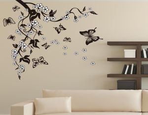 Creative Butterfly Flower Branch Dekorativa väggklistermärken Heminredning vardagsrum Dekorationer PVC väggdekaler DIY Mural Art8737799