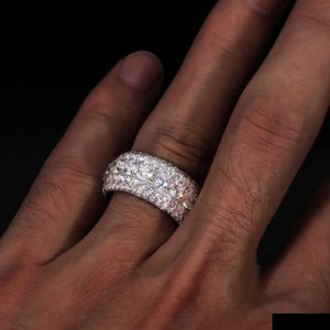 Band Rings Luxury 5 Rows Moissanite Ring Pass Diamond Tester 925 Sterling Sier Shiny Fashion Jewelry Men Gifts Nice QQ Drop Delivery Oti7h