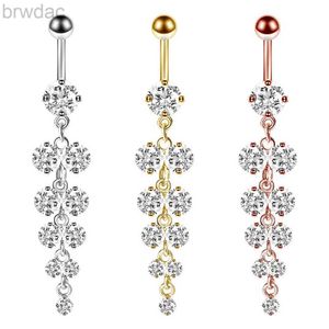 Navelringar 1 st magknappar Ringar 14G Högkvalitativt rostfritt stål CZ TASSEL GRAPE NAVEL NAVEL RING BELY RINGS Fashion Body Jewelry D240509