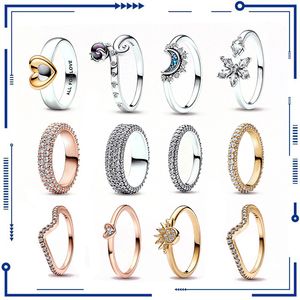 925 Silver Pan Ring Shining Ring Heart Sunshine Fashion Original Ring Smycken Jubileumsminnesminnesälskare GRATIS frakt