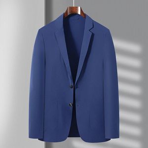 Primavera Summer Men Azul cinza Blazers pretos finos finos frios respiráveis tecido colar de colarinho de trajes masculinos de roupas de trabalho 240430