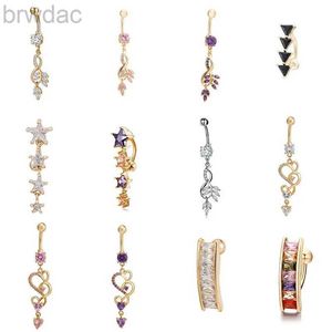 Navelringar Hot Zircon Crystal Gold-Color Branch Form Navel Bar Piercing Belly Button Ring 2019 New Style Body Jewelry Dangle D240509