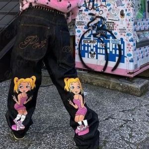 Уличный хип -хоп ретро y2k Fashion Casual Loak Big Pocket Jeans Harajuku Высокая талия с прямой ногой Широкие брюки для ноги мешковываемые брюки 240430