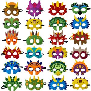 Máscaras 24 PCs máscaras de festas de dinossauros sentiram material de festas dino dino decoração de diferentes tipos para festa de aniversário de Natal do Halloween