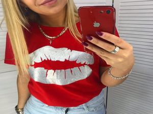 Jo Kalin Nuove magliette di moda per donne Summer Short Short Red Lips Tshirt Ladies Fitness Harajuku Tanda da donna Top Tees9182575