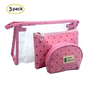 مجموعات سفر 3 من النساء الشفافة مقاوم للماء PVC Cosmetic Bage Casual Zipper Makeup Organizer Bactory Bacs Pouch Bags Waterpro S