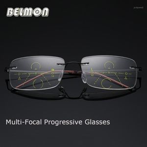 Solglasögon Belmon Multifocal Progressive Reading Glasses Män Kvinnor Rimless Presbyopic Male Diopter Geleglas 1 0 1 5 2 0 2 5 3 0 RS7 268R