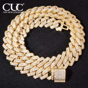 Chains 14mm Miami Cuban Chain Necklace For Men Iced Out Zircon Hip Hop Link Gold Color Fashion Rock Jewelry d240509