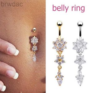 Navel Rings 2023 New Fashion Sexy Piercing Navel BoDY Jewelry Flower Pendant Crystal Belly Button Rings for Women Girls Accessories d240509