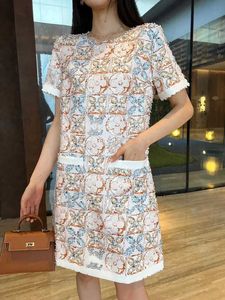 Basic & Casual Dresses designer Summer new short-sleeved dress round neck straight tube print fabric