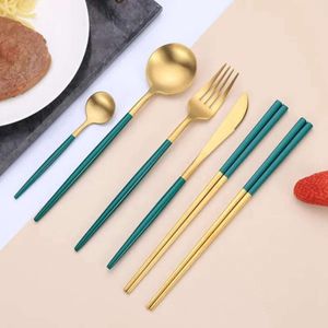 Set 304 Tableware Stainless Portugal Steel Spoon Fork Knife Chopsticks Western Dinner Cutlery Gift