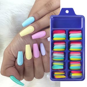 100psbox Candy Fake Nails Full Cover Ballerina Акриловая искусственная ложная кончики ногтей Нажатие на удлинитель маникюра на пальцах 240509