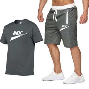 Summer Brand Tracksuit Men Shorts Set Short Sleeve Grey Cotton T Shirt Print Male Casual Set Mens Jogger Sportwear 2 Pieces CP4T