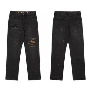 Marka mody Drew Designer dżinsy dla męskich prostych dżinsów dżinsowe sproszone w trudnej sytuacji Rower Black Blue Patch Splashed Ink Cownis Długie spodnie