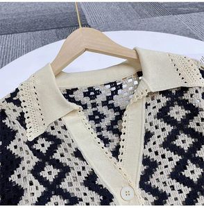Magliette da donna 2024 Summer Shirt French Collar Crochet Wave Diamond Wave Pattern Shorte Shorte