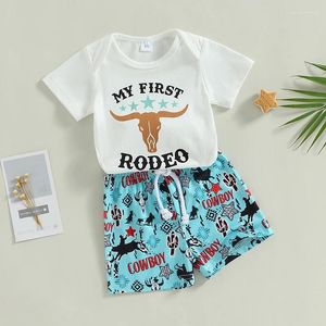 Roupas para roupas de bebê Western menino Roupas de verão meu primeiro rodeio Manga curta Roma