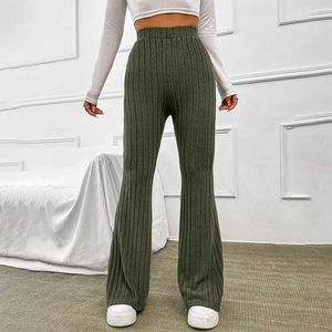 Women's Pants Capris CUTENOVA autumn new 2023 solid wide pit striped casual knitted leg pants suitable for women to keep warm on the streets in and winter Q240508