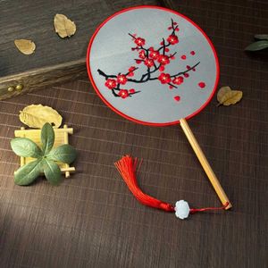 Çin tarzı ürünler retro el fanı Çin ipek suzhou işlemeli yuvarlak fan ev dekorasyon süsü dans fan püskül qipao hanfu aksesuar