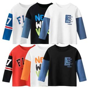 T-shirts Brand Childrens Clothing 2024 Autumn New Korean Style Boys Bottom Shirts Fashion Letter Print Top TeesL2405